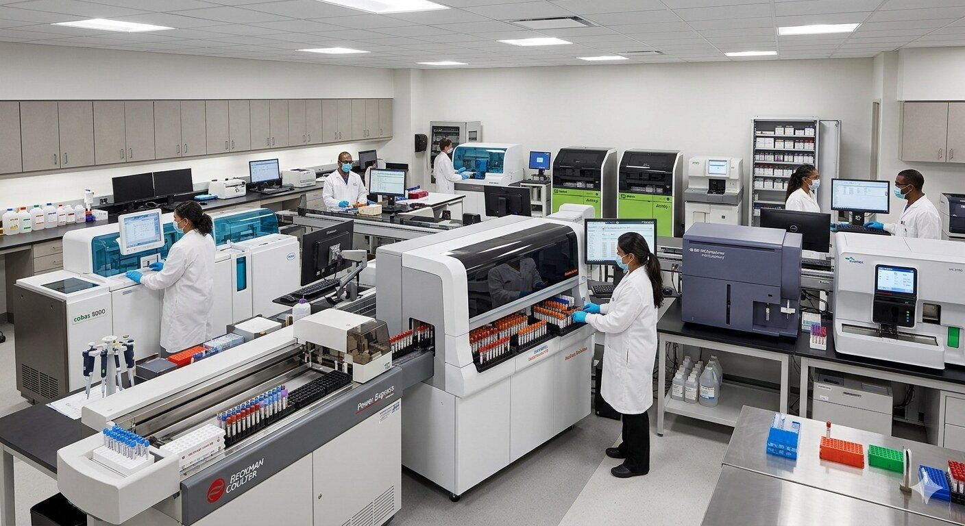 Clinical diagnostic laboratory with automated analyzers